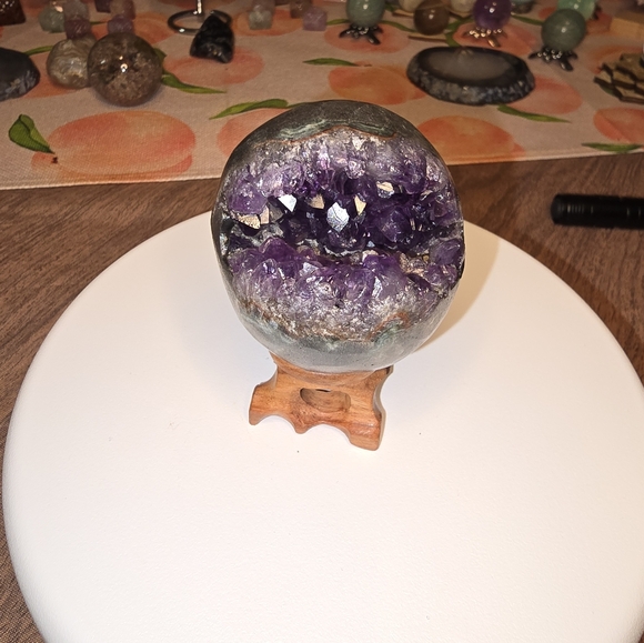 Hand Crafted Other - Amethyst agate crystal cluster pac man spehere